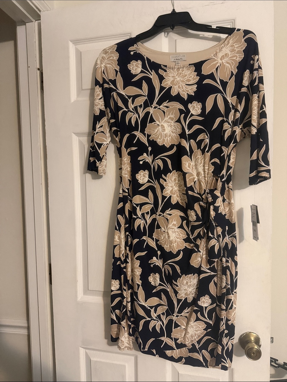 Robbie Bee Navy & Beige Floral Midi Wrap Dress
